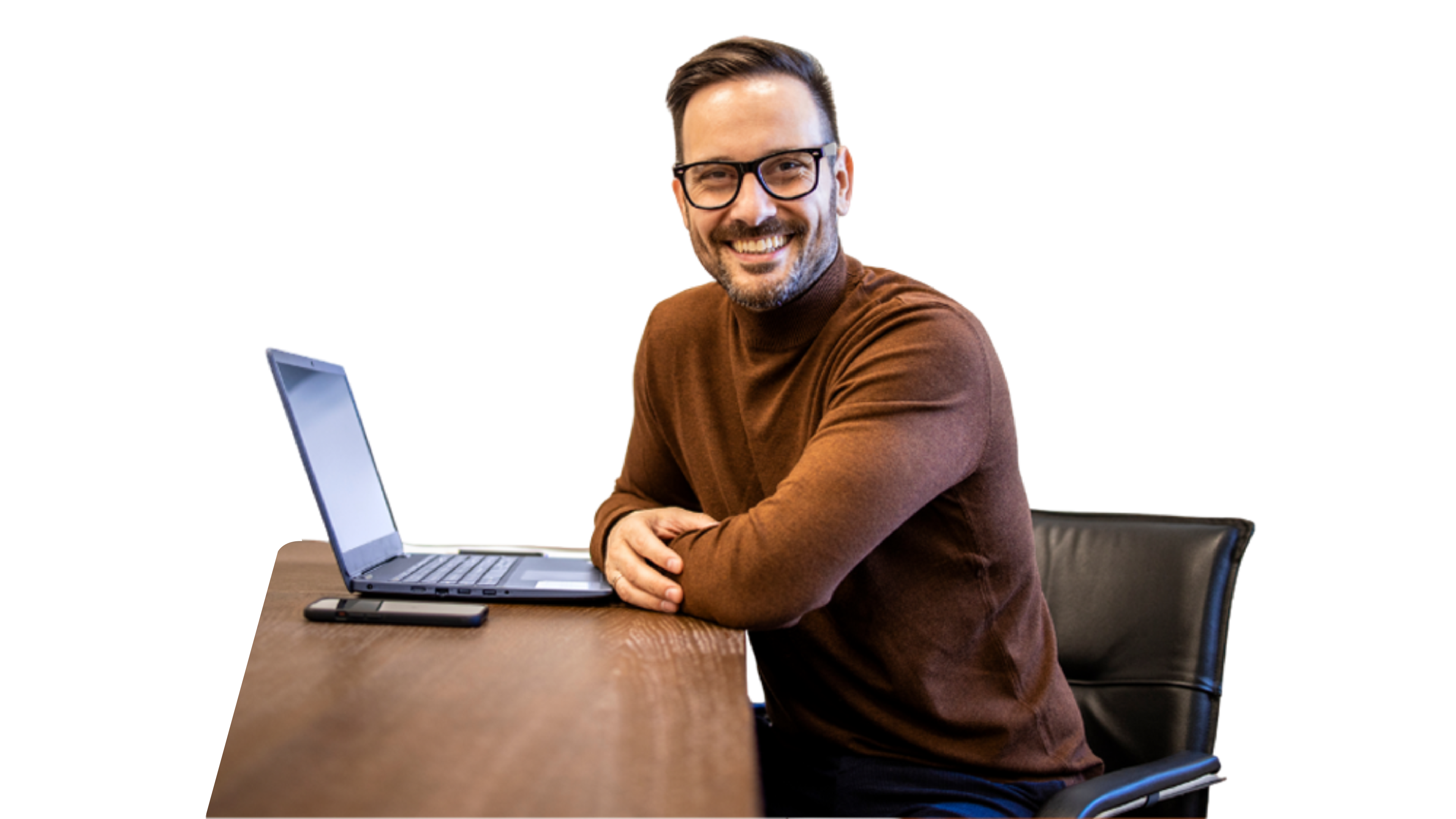 Tech professional smiling with tablet
